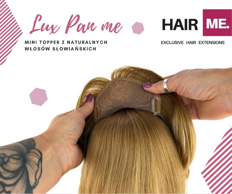 Jak ukryć łysinę na&nbsp;czubku głowy? Zagęszczanie włosów w&nbsp;kilka minut - mini topper z&nbsp;włosów słowiańskich LUX PAN ME